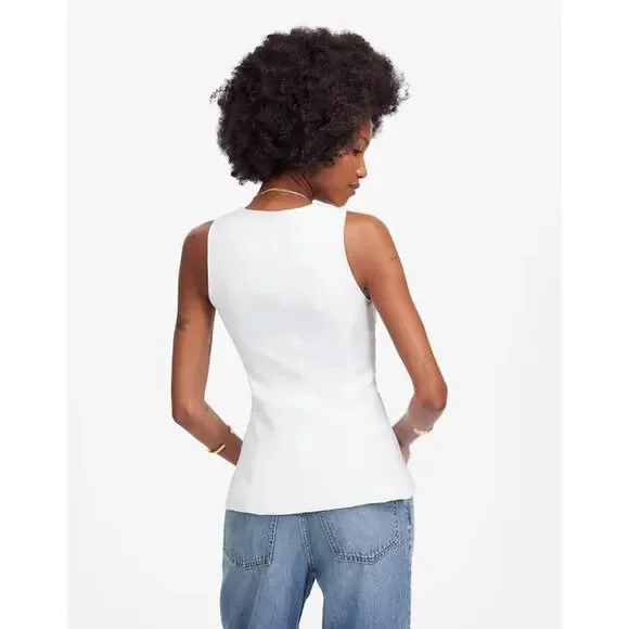 NWT Madewell Scoopneck Cutaway Linen Vest In White Salt Size 8 - Picture 3 of 8